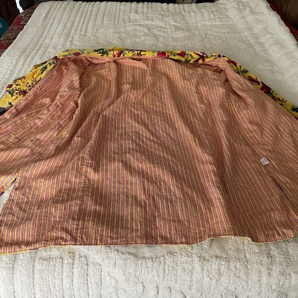 OFMD Yellow Bird Velvet Banyan Fabric Kimono Cotton Velvet Robe Long Jacket - Picture 13 of 14